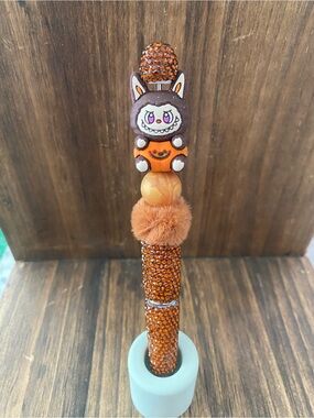 Orange Halloween Crystal Ballpoint Pen with Furry Accent
